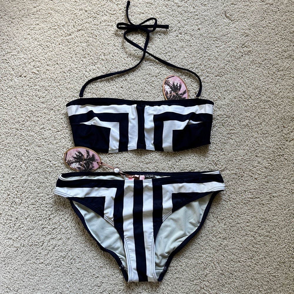 NWT Ted Baker Bikini Swimsuit 2 Pc Set - Graphic Navy and White